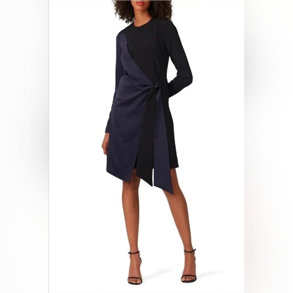 Victoria Victoria Beckham Navy & Black Long Sleeve Draped Wrap Dress